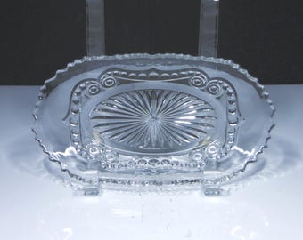 Early American Pressed Glass Relish Dish: Bead and Scroll Pattern, c 1901