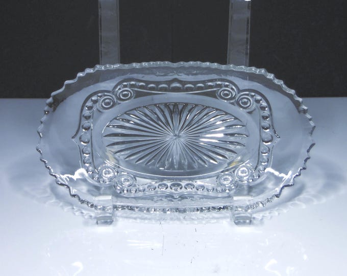 Early American Pressed Glass Relish Dish: Bead and Scroll Pattern, c 1901