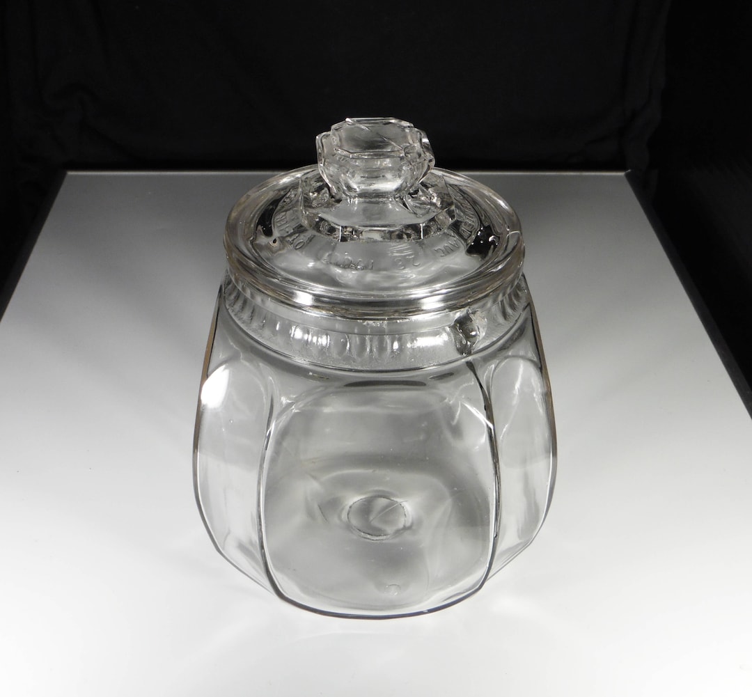 Early American Pattern Glass Store Cannister, Patterson Tuxedo Tobacco