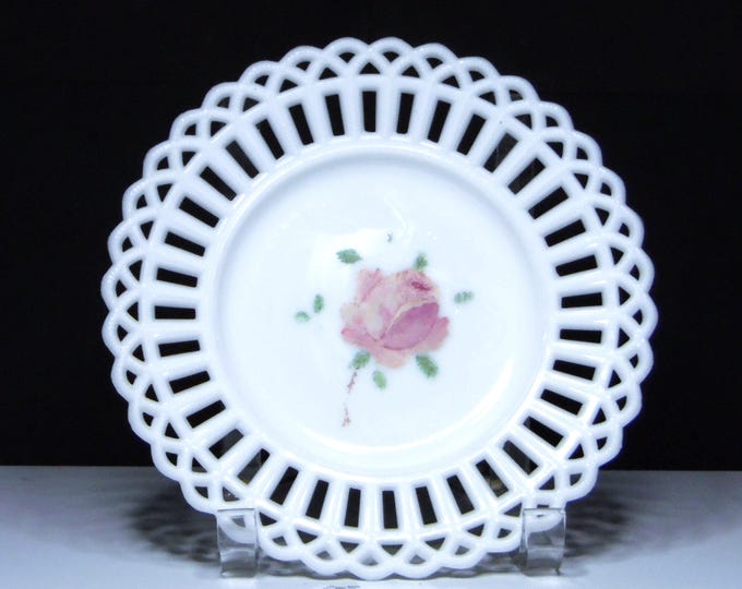 EAPG Plate, Canton Glass Co Gothic Edge, Milk Glass: 1890s
