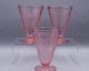 Depression Glass Tumbler, Cone Shape, Jeannette Glass Company, Floral, Pink 1931 - 1935