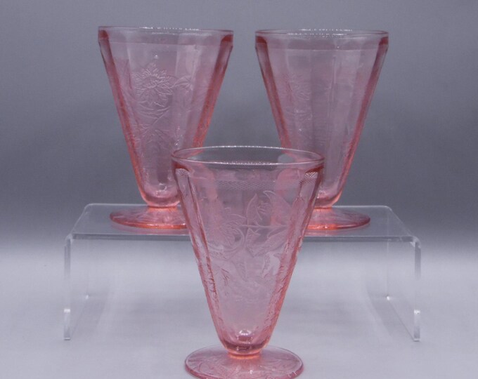 Depression Glass Tumbler, Cone Shape, Jeannette Glass Company, Floral, Pink 1931 - 1935