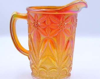 Carnival Glass Pitcher, Imperial Glass Company, Poinsettia, Marigold, c 1910