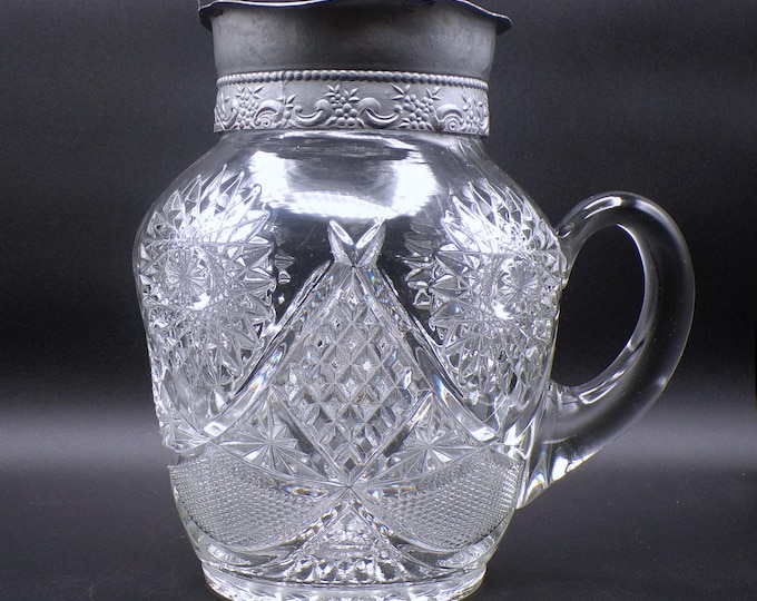 Early American Pressed Glass Jug, George Duncans Sons And Co; GDS #40 (OMN) AKA Bassettown, c 1898