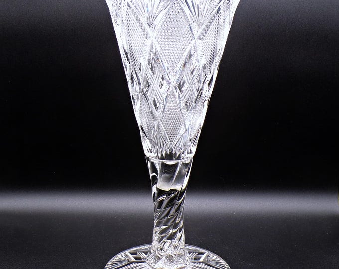 Early American Pressed Glass Trumpet Vase; George Duncans Sons & Co; GDS #24 (OMN) a/k/a Paneled Diamond Block; Quartered Block With Diamond