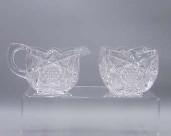 EAPG Sugar and Creamer Set: Star & Bar Pattern, US Glass #15052