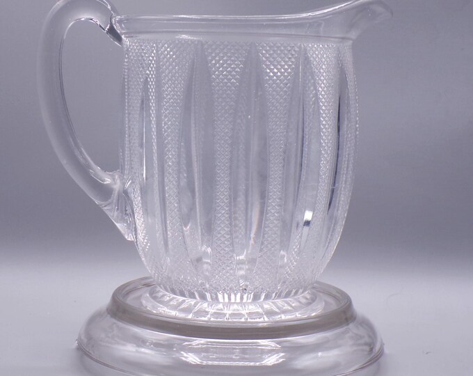 Early American Pressed Glass Pitcher, A H Heisey and Company, Heisey #150; Diamond Point (OMN) aka Pointed Oval and Diamond Point; 1896