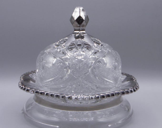 Early American Pressed Glass Butter Dish, Co-Operative Flint Glass, Ltd, Swan (OMN), 1910
