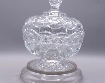 Vintage Glass Covered Compote, L G. Wright Glass Company, Moon and Stars, 1970s