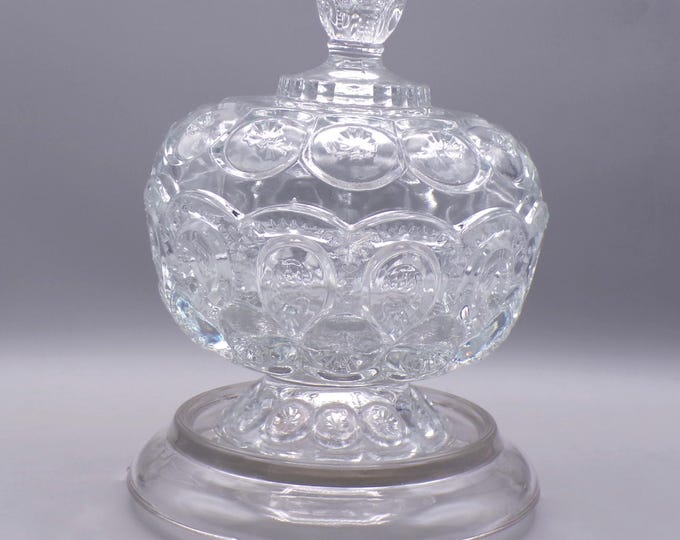 Vintage Glass Covered Compote, L G. Wright Glass Company, Moon and Stars, 1970s