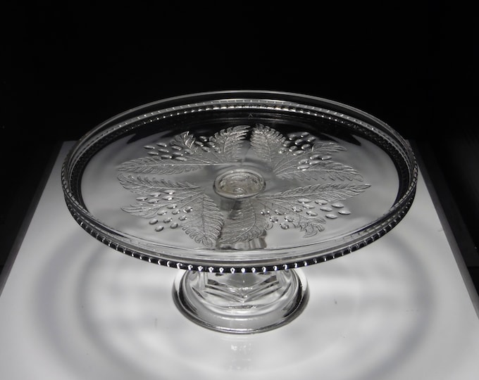 Early American Pressed Glass Cake Stand, High Standard, McKee And Brothers, Berry (OMN) AKA Barbarry, ca 1876