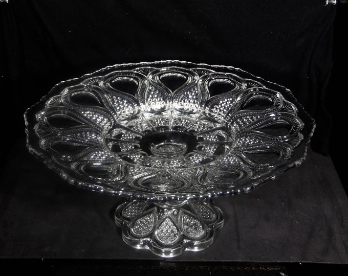 Early American Pressed Glass Shallow Fruit Bowl, United States Glass Company, U S Glass #15070; New Jersey (OMN) a/k/a Loops And Drops, 1901