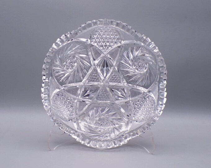 American Brilliant Period Cut Glass Nappy, unknown maker, unknown pattern ca 1905