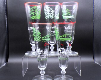 Mid-Century Libbey Pilsner Glasses: Currier and Ives "Making Hay" Pattern, Set of 5
