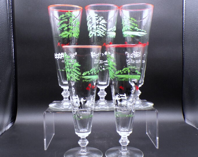 Mid-Century Modern/Vintage Pilsner Glass, Libbey Glass Company, Currier and Ives, Making Hay, 1950s/60s