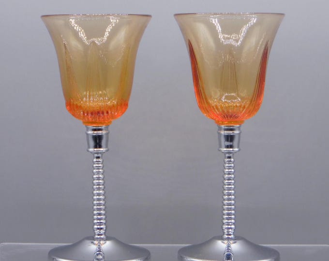Elegant Era Glass Wine Glass, Uncertain Maker, Chrome Stem by Keystonware, Honey Amber Bowl, 1930s