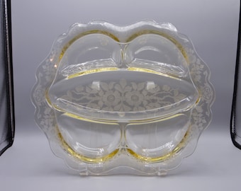 Cambridge Glass Apple Blossom Relish Dish: Gold Krystol Elegant Era