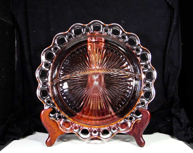 Depression Glass 3 Part Divided Grill Plate Hocking Glass Company Old Colony (OMN) a/k/a Lace Edge; Open Lace 1935 - 1938