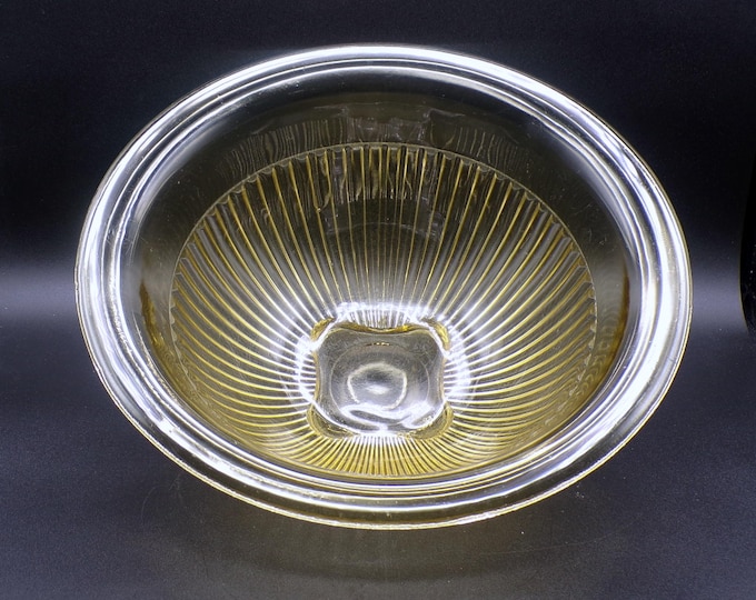 Depression Glass Mixing Bowl, Federal Glass Company, Ribbed Lower Panel, Topaz Golden Glow, 1930s
