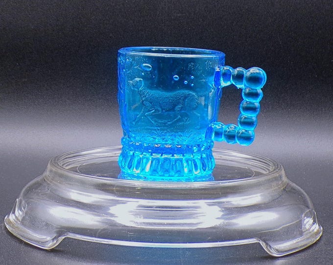 Early American Pressed Glass Mug, Bryce Brothers, Bryce #1301 (OMN) AKA Pointing Dog, 1880s