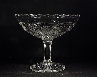 Feathered Medallion a/k/a0 a/k/a Snow Star c 1905 Early American Pressed Glass Compote Bryce Higbee And Company