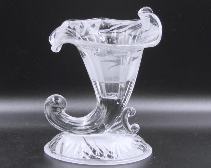 Vintage Glass Candleholder, Fenton Art Glass Company, Line 950, San Toy Etch, 1930s