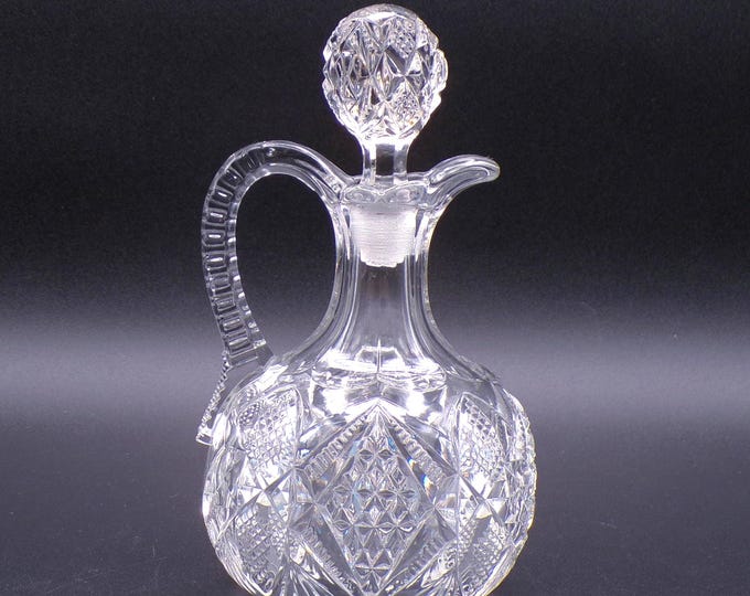 Early American Pressed Glass Cruet, United States Glass Company, #15048; Pennsylvania (OMN) aka Baldor; Kamoni; 1897.