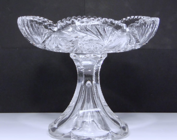 American Brilliant Period Cut Glass Compote, H C Fry Glass Company, Orient, 1900 - 1905