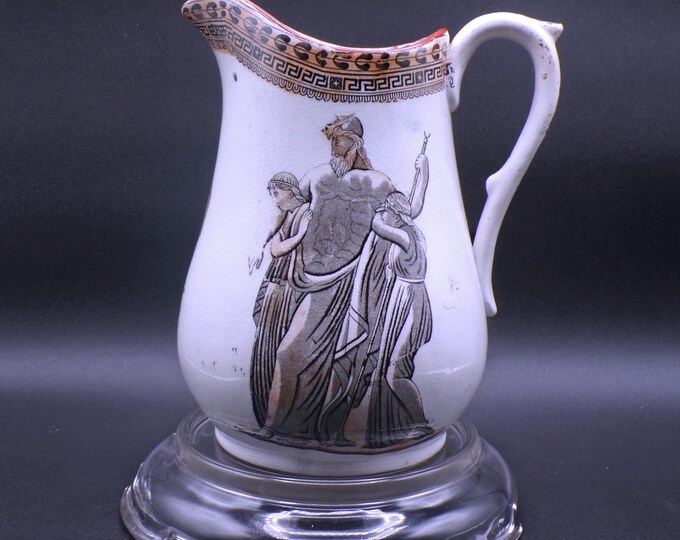 Antique Pottery Water/Milk Jug, W Smith and Co, Yorkshire, England, "Vulcan and Chares Receiving Thetis John Flaxman, c 1840s