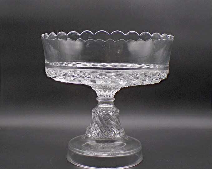 Early American Pressed Glass Open Compote, Richards and Hartley Glass Company, #190 (OMN) aka Bar and Diamond; intro 1890
