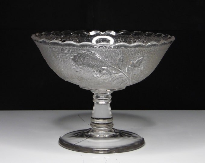 Early American Pressed Glass Compote, Campbell, Jones and Company, CJ #155 (OMN) aka Rose In Snow; 1883