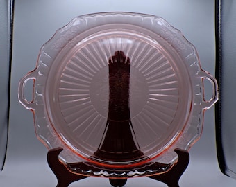 Depression Glass Cake Plate, Hocking Glass Company, Mayfair, Pink, 1931 - 1937