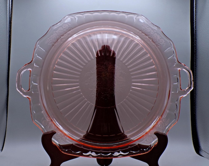 Depression Glass Cake Plate, Hocking Glass Company, Mayfair, Pink, 1931 - 1937