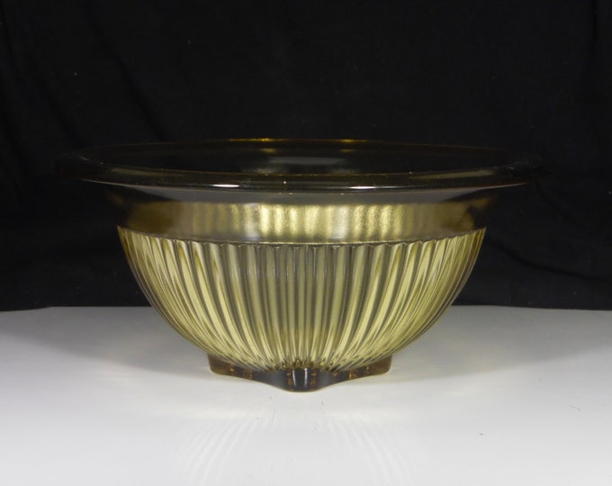 Depression Glass Mixing Bowl, Federal Glass Company, Ribbed Lower Panel, Golden Glow, 1930s
