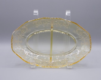 Vintage Fostoria Topaz Glass Relish Dish: Fairfax Versailles Etch