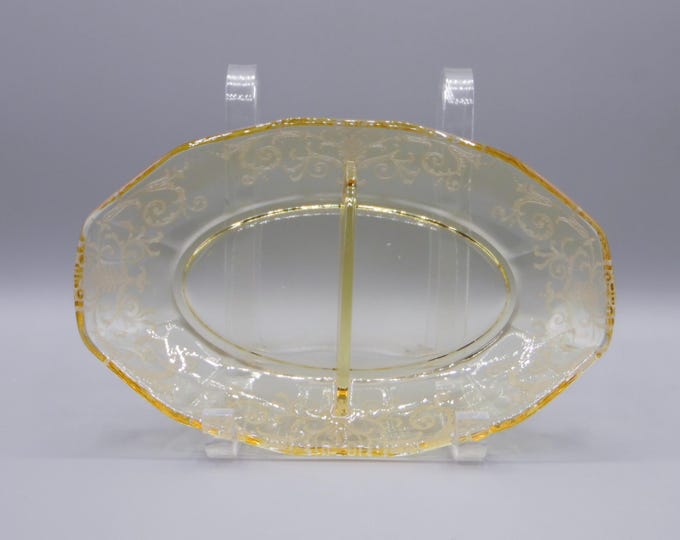 Elegant Era Glass 2 Compartment Relish Dish, Fostoria Glass Company, Fostoria #2375, Fairfax with Etch #278, Versailles, Topz, 1928 - 1944