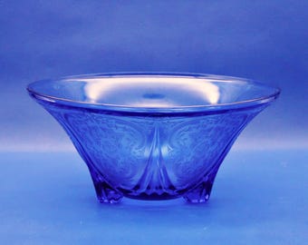 Depression Glass Large Fruit Bowl; Hazel-Atlas Glass Co; Royal Lace; Ritz Blue; 1934-1941