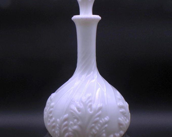 Early American Pressed Glass/Opaque Glass Dresser Bottle, Unknown Maker, Spiral Leaf Dresser Set (aka) c 1912