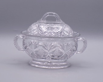 Vintage Pressed Glass Bonbon Dish: Westmoreland Elite Pillow & Sunburst, 1896