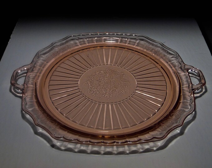 Depression Glass Cake Plate, Hocking Glass Company, Mayfair, Pink, 1931 - 1937