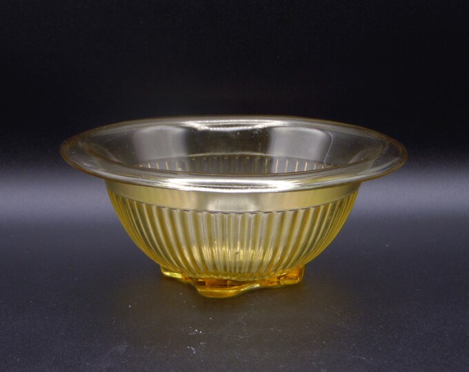 Depression Glass Mixing Bowl, Federal Glass Company, Ribbed Lower Panel, Golden Glow, 1930s