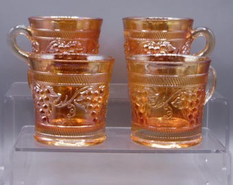Carnival Glass Mug, Dugan/Diamond Glass Company, Vintage Banded, Marigold, 1922 - 1930
