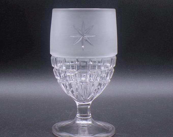 Early American Pressed Glass Water Goblet, Adams And Company; Hidalgo (OMN) AKA Frosted Waffle 1887