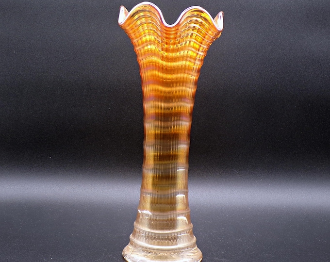 Carnival Glass Swung Vase, Standard: Imperial Glass Company, Ripple; Pastel Marigold; 1912 - 1929