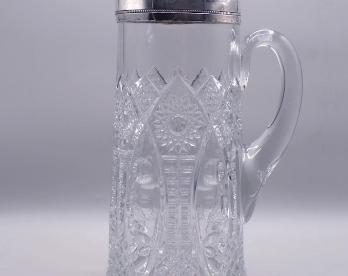 Early American Pressed Glass Pitcher, McKee and Brothers, Lenox (OMN) with Silver Plate Spout, intro 1899