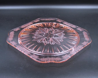 Depression Glass Cake Plate, Footed, Jeannette Glass Company, Adam, 1932 - 1934