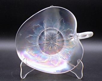 Carnival Glass One Handle Nappy; Dugan Glass Company, Leaf Rays, White; 1913 - 1931