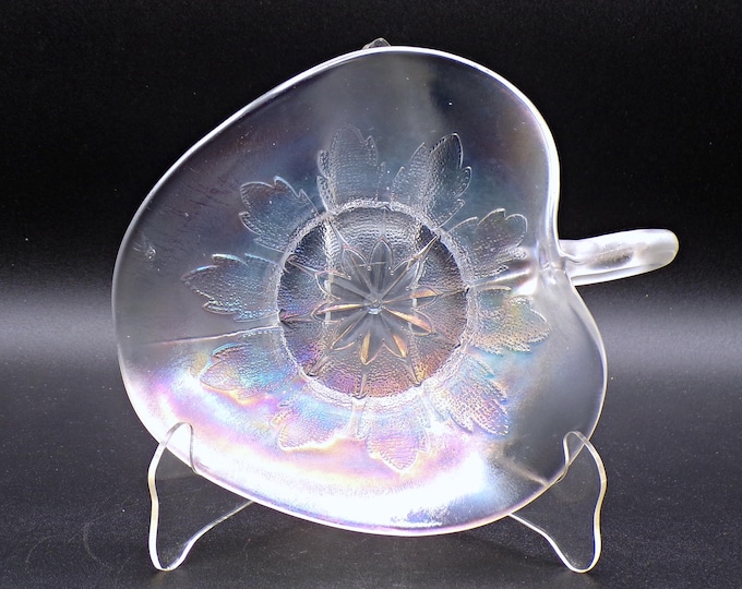 Carnival Glass One Handle Nappy; Dugan Glass Company, Leaf Rays, White; 1913 - 1931