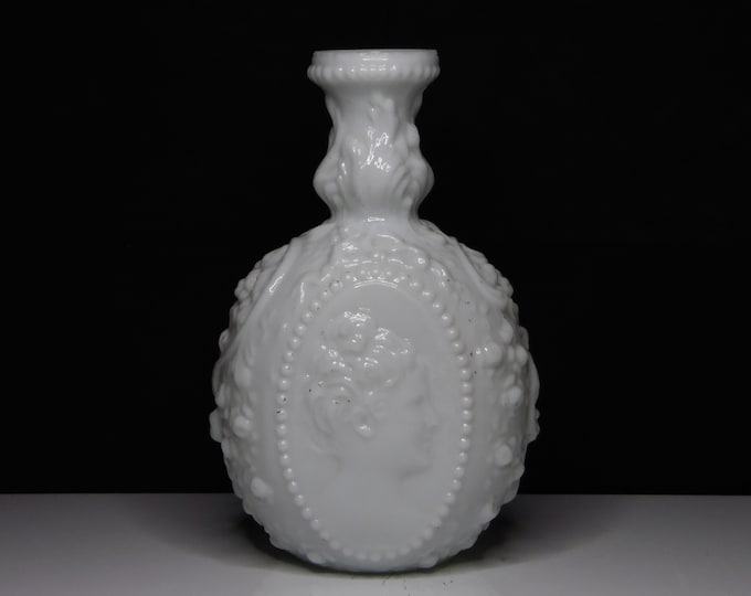Opaque/Milk Glass Dresser Bottle, Fostoria Glass Co, Fostoria #800 Series (OMN) aka Jenny Lind Series; Medallion Series; Portrait Series