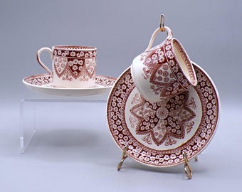 Pottery Demitasse Cup And Saucer, W T Copeland And Sons, England Primrose, Brown 1888